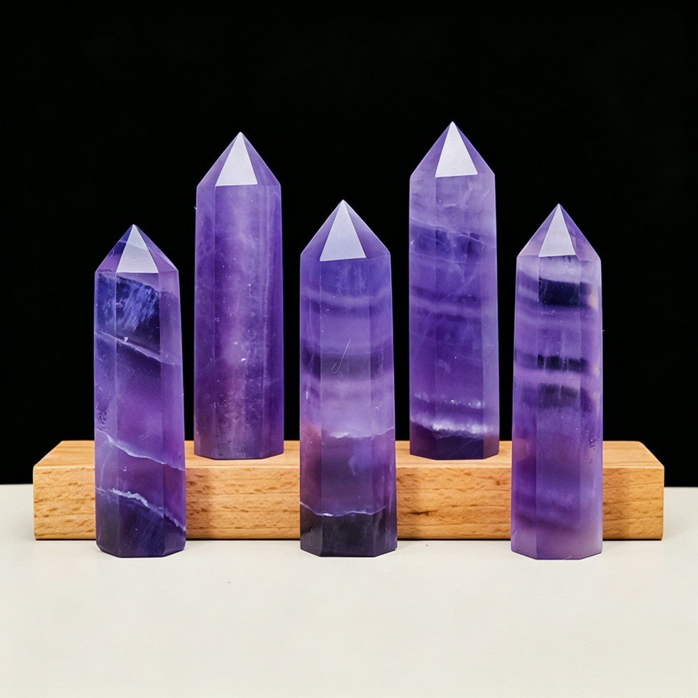 MYK4729-Natural purple fluorite crystal pillar ornament