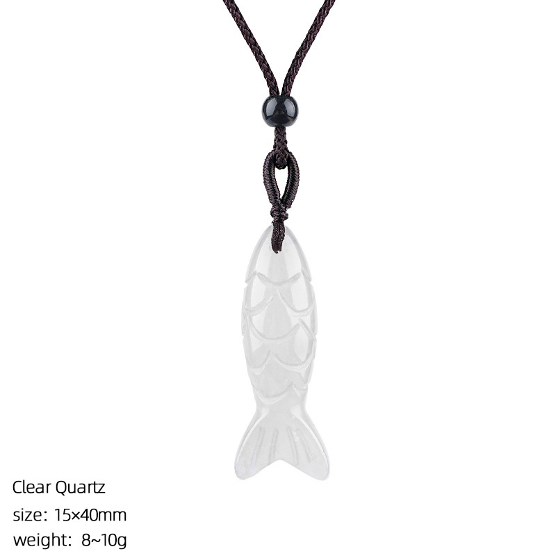 MYK4774-40mm Natural Semi-precious Stone Fish Necklace Pendant