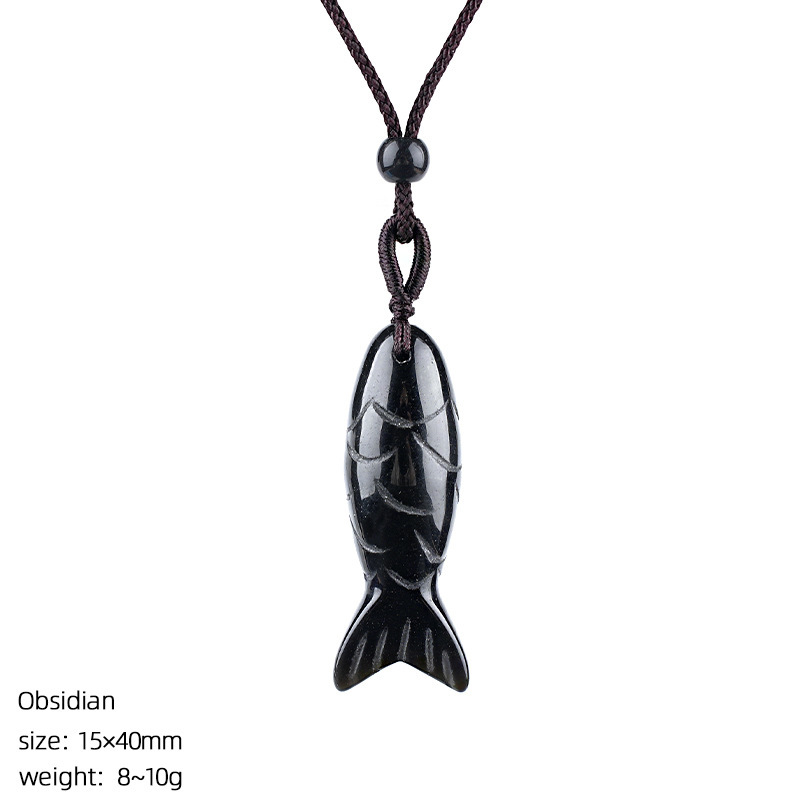 MYK4774-40mm Natural Semi-precious Stone Fish Necklace Pendant