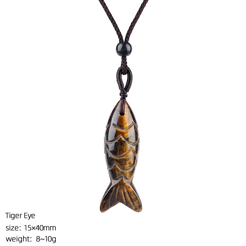 MYK4774-40mm Natural Semi-precious Stone Fish Necklace Pendant
