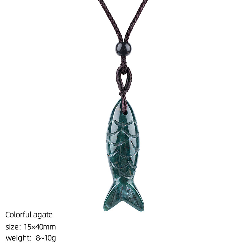 MYK4774-40mm Natural Semi-precious Stone Fish Necklace Pendant