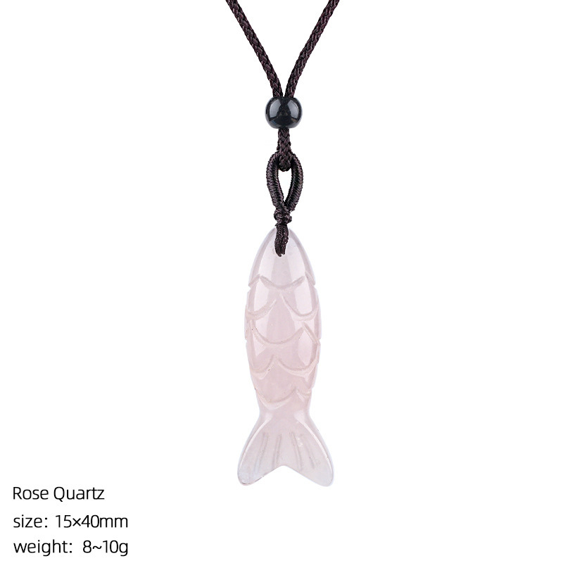 MYK4774-40mm Natural Semi-precious Stone Fish Necklace Pendant