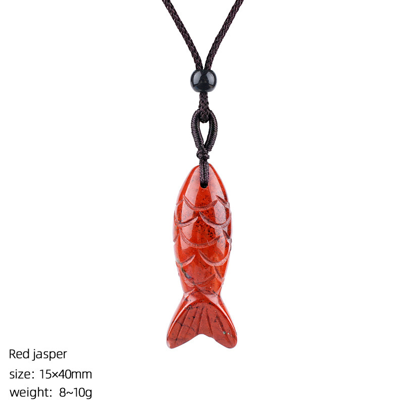 MYK4774-40mm Natural Semi-precious Stone Fish Necklace Pendant