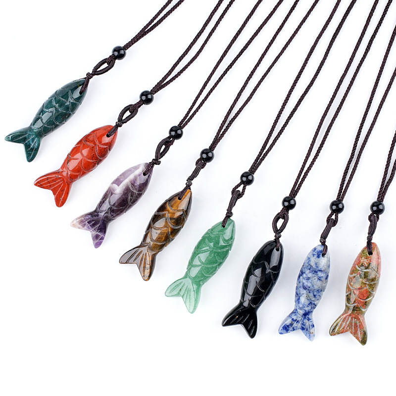 MYK4774-40mm Natural Semi-precious Stone Fish Necklace Pendant