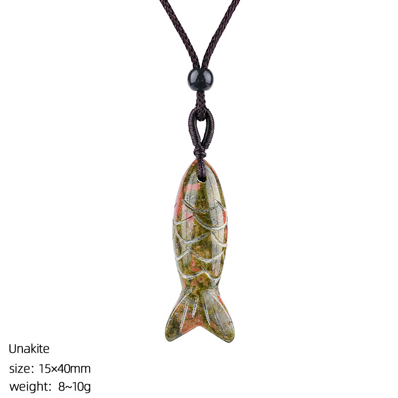 MYK4774-40mm Natural Semi-precious Stone Fish Necklace Pendant