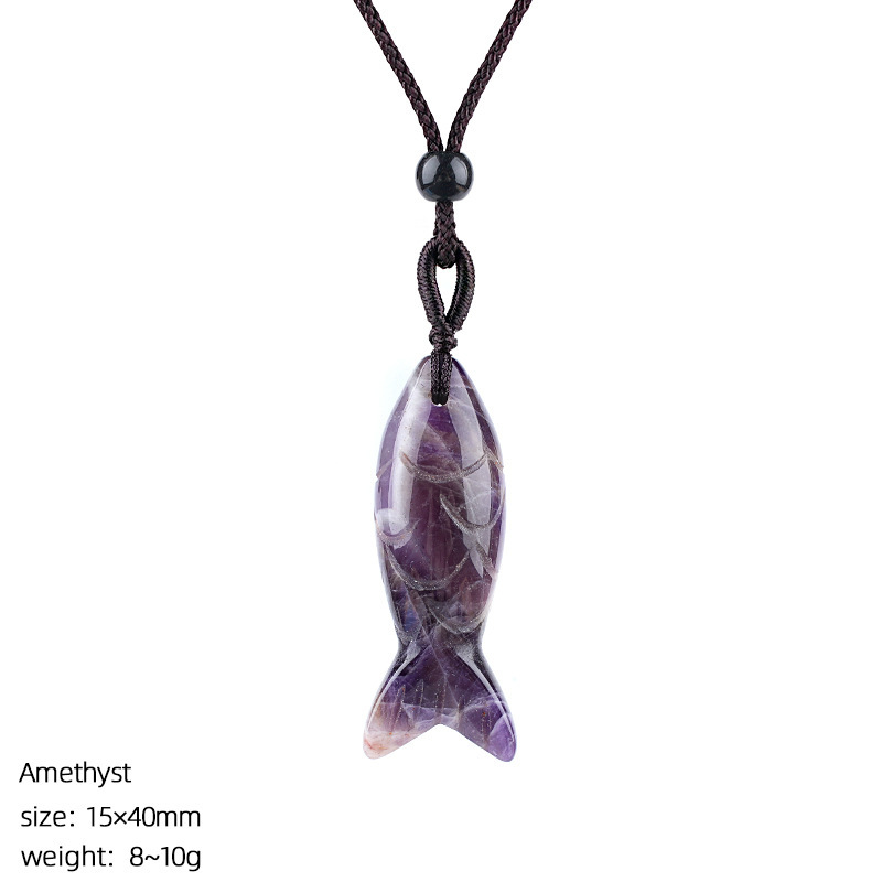 MYK4774-40mm Natural Semi-precious Stone Fish Necklace Pendant