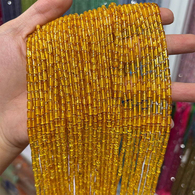 MYK4867-Natural Amber Slim Tubular Irregular Beads