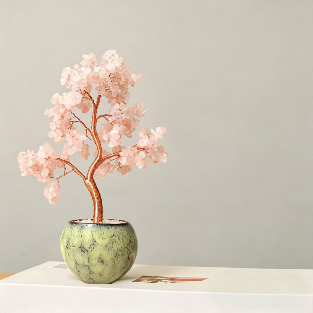 MYK4816-Natural Rose Quartz Money Tree Ornament