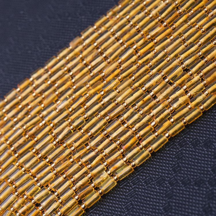 MYK4867-Natural Amber Slim Tubular Irregular Beads