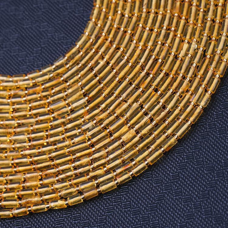 MYK4867-Natural Amber Slim Tubular Irregular Beads