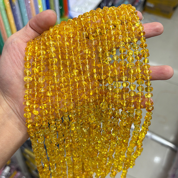 MYK4894-Natural Amber (Smooth + Spacer Beads) Particle Bead String