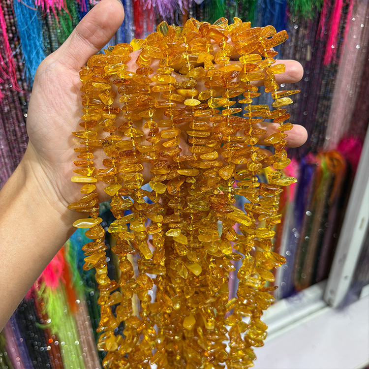 MYK4890-Natural Amber (Amber with Elongated Perforations) Piece Beads
