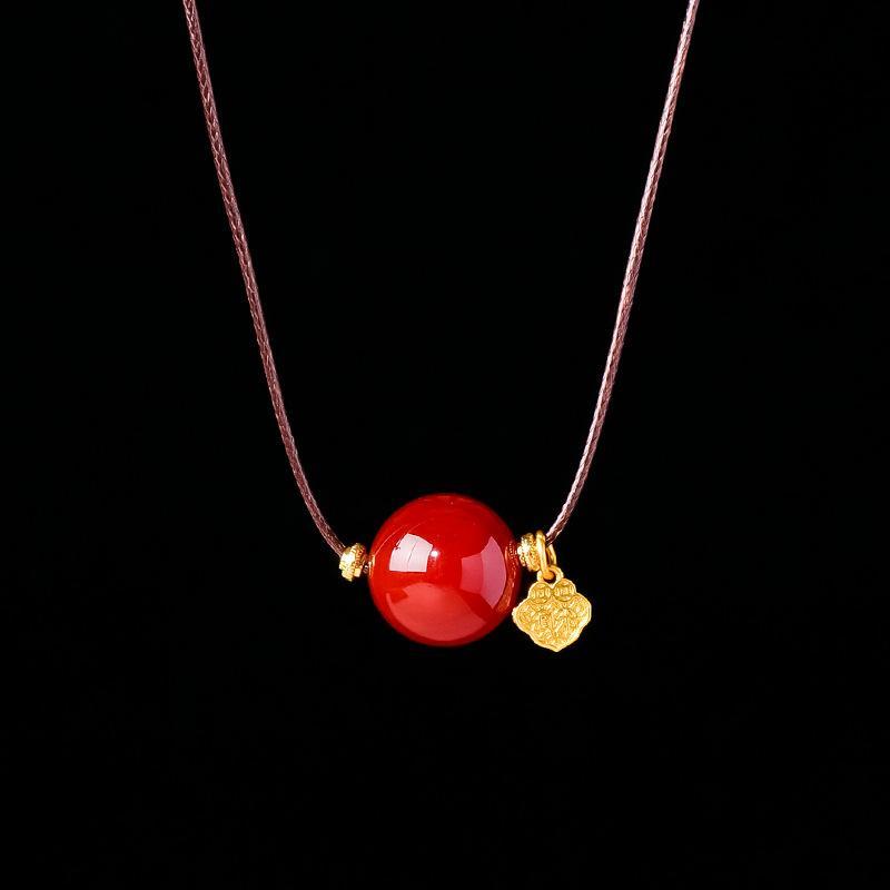 MYK4900-Natural Red Agate Ball Clavicle Necklace