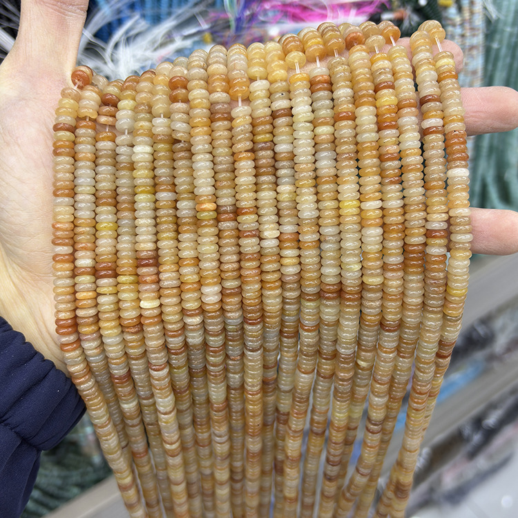 MYK4936-Natural Golden Silk Jade 2*6mm Abacus Smooth Spacer Beads