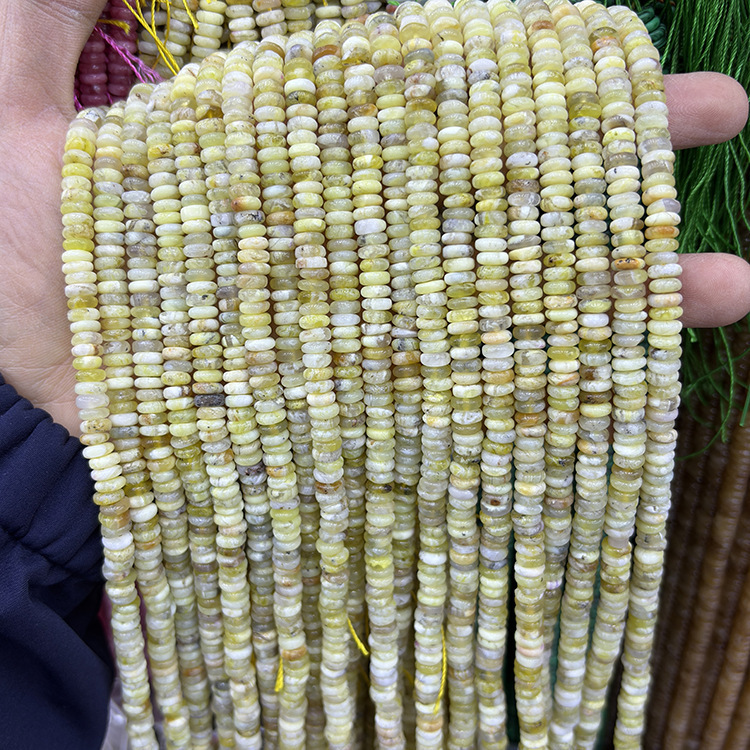 MYK4933-Natural Yellow Opal 2*6mm Abacus Smooth Spacer Beads