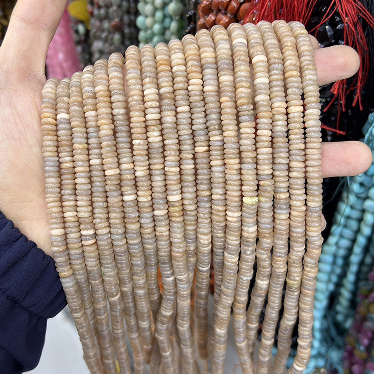 MYK4927-Natural Sunstone 2*6mm Abacus Smooth Spacer Beads