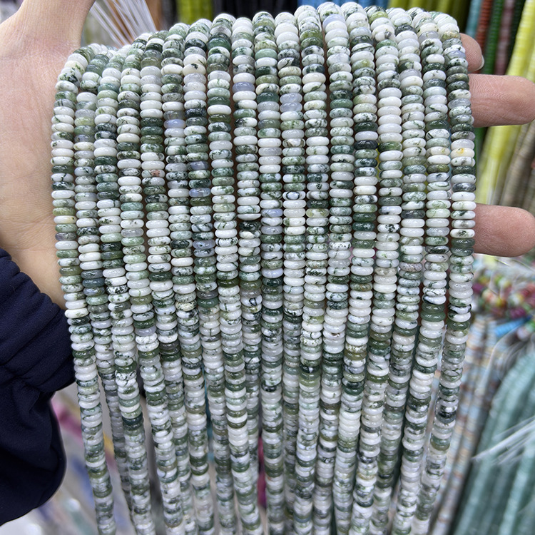 MYK4940-Natural Moss Agate 2*6mm Abacus Smoked Spacer Beads