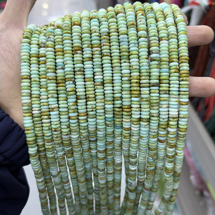 MYK4934-Natural Green Opal 2*6mm Abacus Smooth Spacer Beads