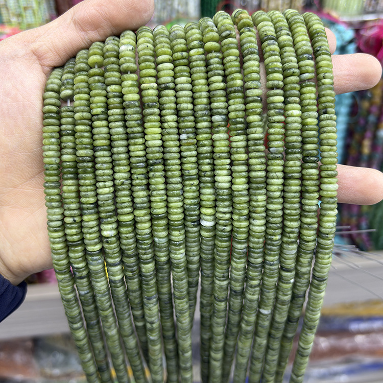 MYK4939-Natural Southern Jade 2*6mm Abacus Smooth Spacer Beads