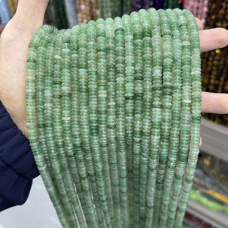 MYK4938-Natural Green Strawberry Quartz 2*6mm Abacus-Shaped Smooth Spacer Beads