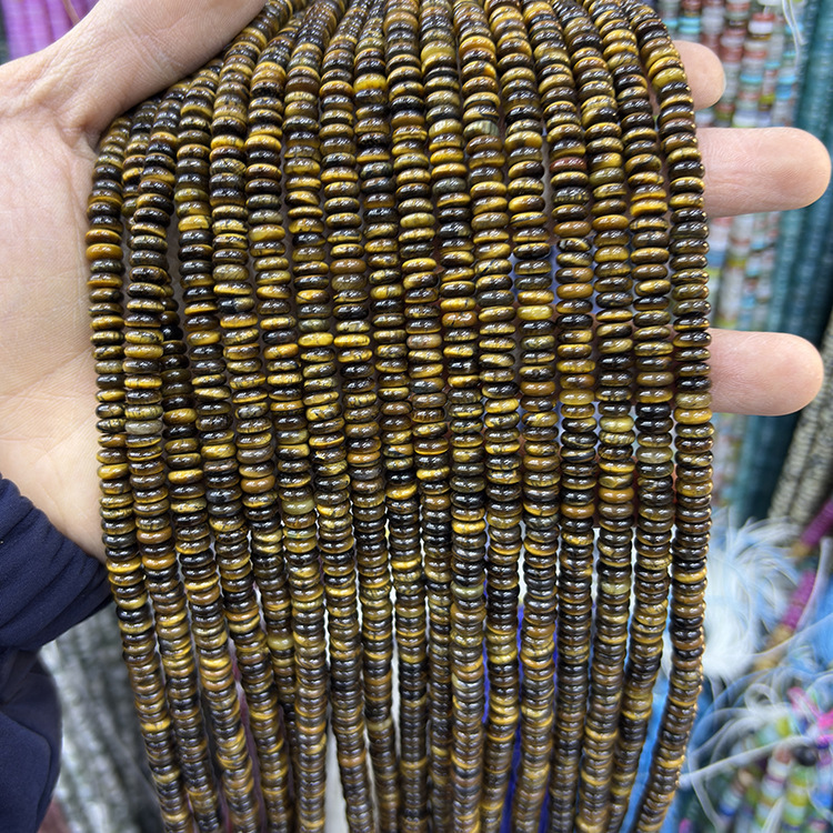 MYK4921-Natural Tiger's Eye Stone 2*6mm Abacus Polished Spacer Beads