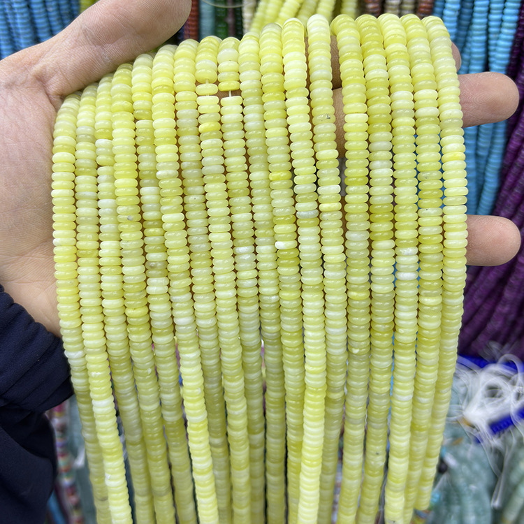 MYK4929-Natural Lemon Jade 2*6mm Abacus Smooth Spacer Beads