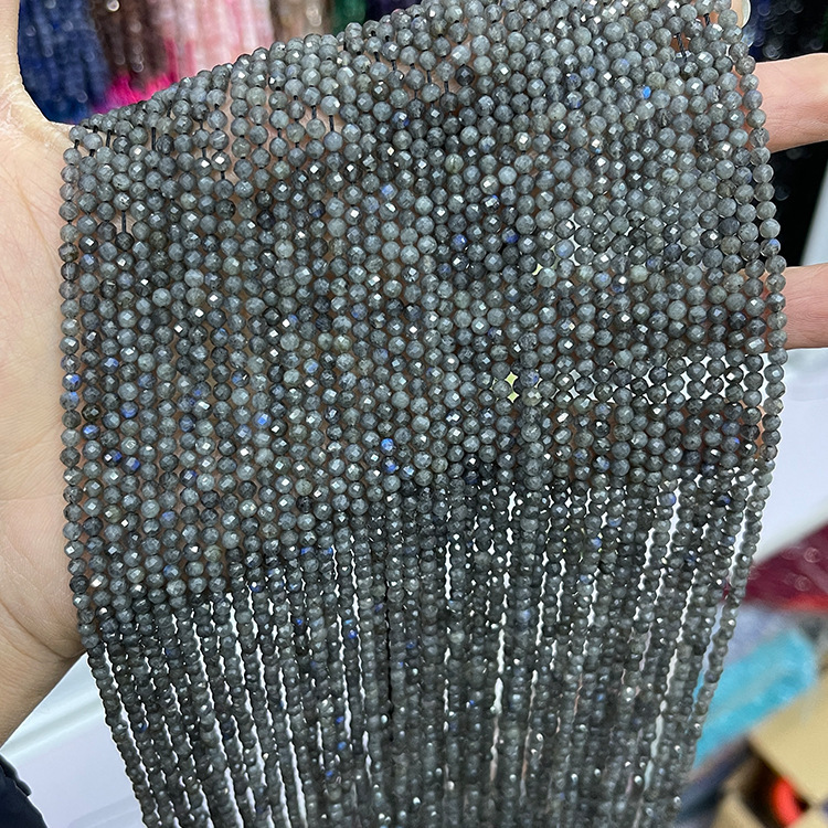 MYK4966-Natural Canadian Ore Black Flash Stone  Faceted Beads