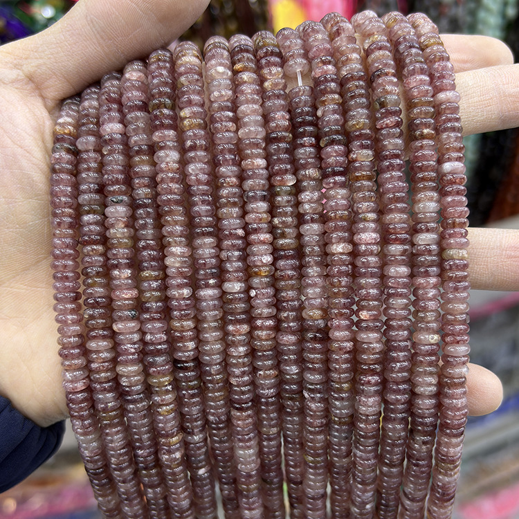 MYK4935-Natural Strawberry Quartz 2*6mm Abacus Smooth Spacer Beads
