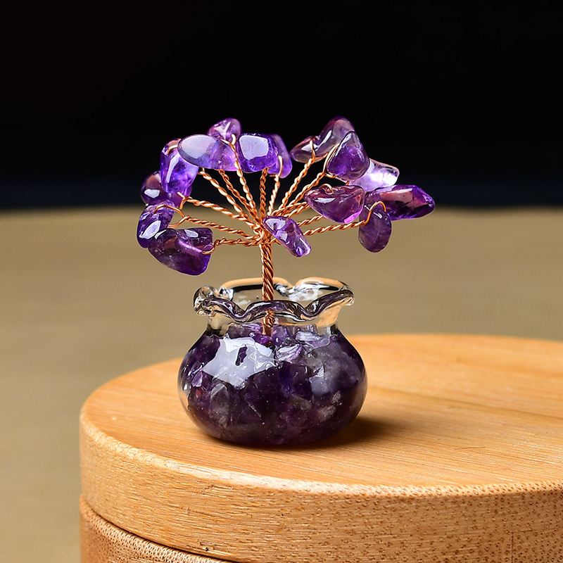 MYK4999-Natural Amethyst Pebble Money Tree Ornament