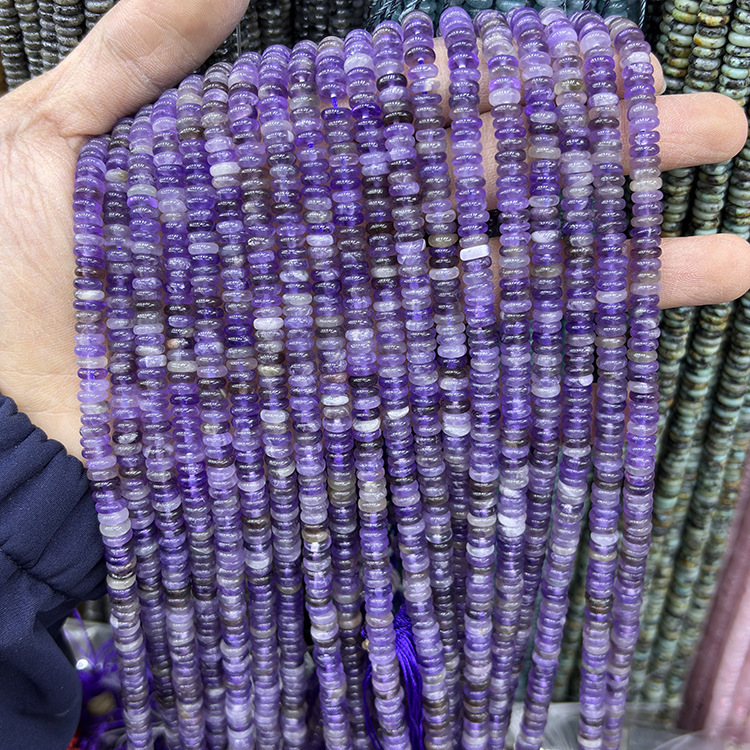 MYK4922-Natural Amethyst 2*6mm Smooth Abacus Spacer Beads