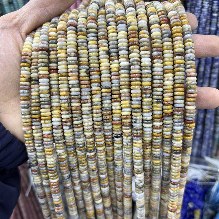 MYK4930-Natural Crazy Agate 2*6mm Abacus Smooth Spacer Beads