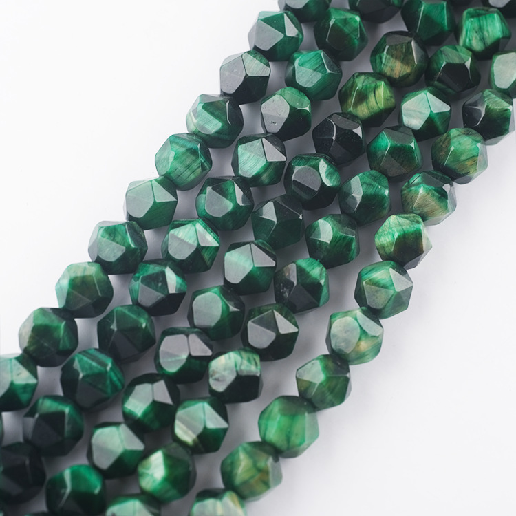 MYK4974-Natural Green Tiger's Eye Faceted Beads