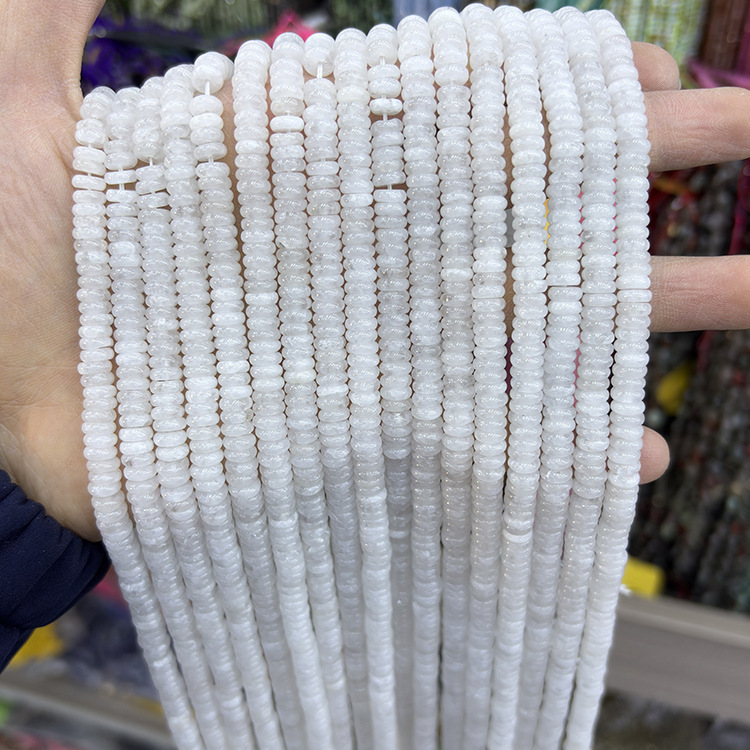 MYK4923-Natural White Jade 2*6mm Abacus Smooth Spacer Beads