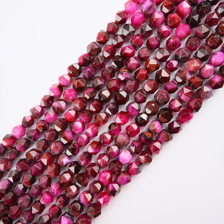 MYK4970-Natural Rose Red Tiger's Eye Beads (Large Faceted)
