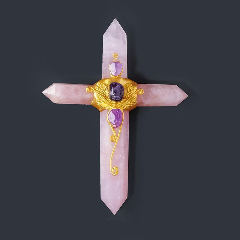 MYK5033-Natural crystal raw stone hexagonal prism cross magic wand
