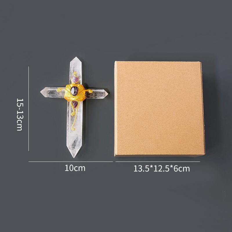 MYK5033-Natural crystal raw stone hexagonal prism cross magic wand