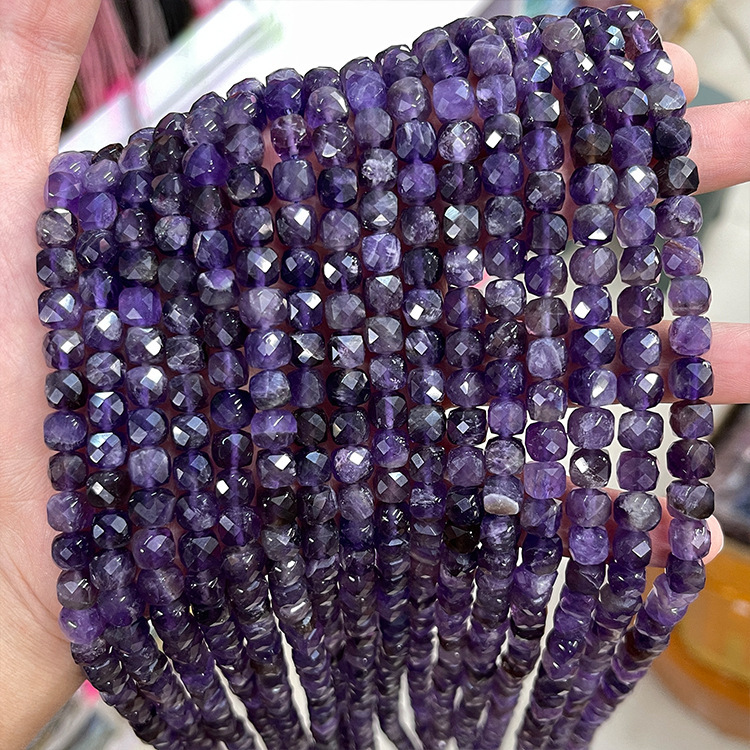 MYK5068-Natural Amethyst/Square-cut Faceted Beads