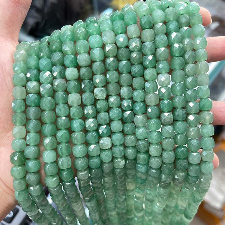 MYK5067-Natural Green Aventurine/Square Faceted Beads
