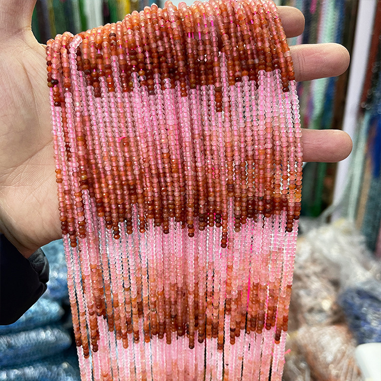 MYK5111-Natural Red Rabbit Hair Gradient/Abacus Faceted Beads