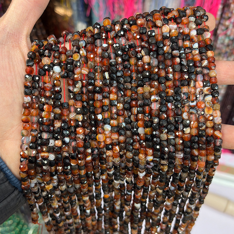 MYK5075-Natural Striped Agate/Square-Cut Faceted Beads