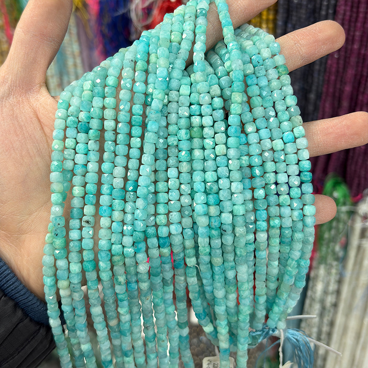 MYK5092-Natural Amazonite AAA/Square Faceted Beads