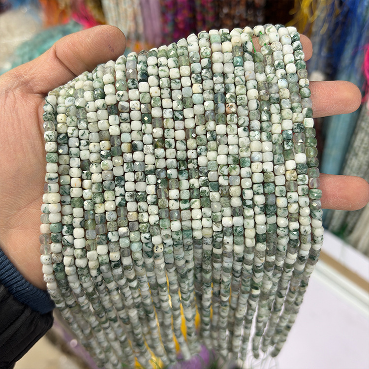 MYK5087-Natural Moss Agate/Square Faceted Beads