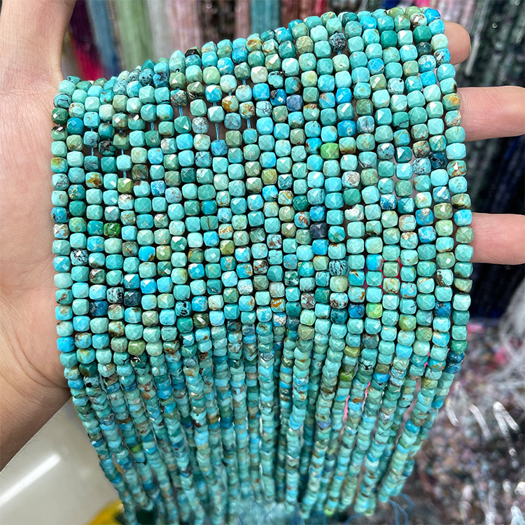 MYK5085-Natural Hubei Turquoise AAA/Square Faceted Beads