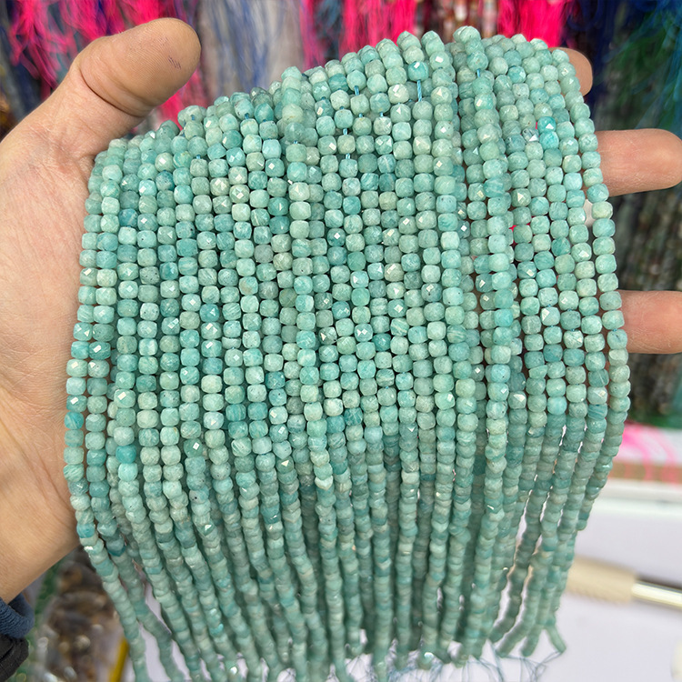 MYK5077-Natural Amazonite A/Square Faceted Beads