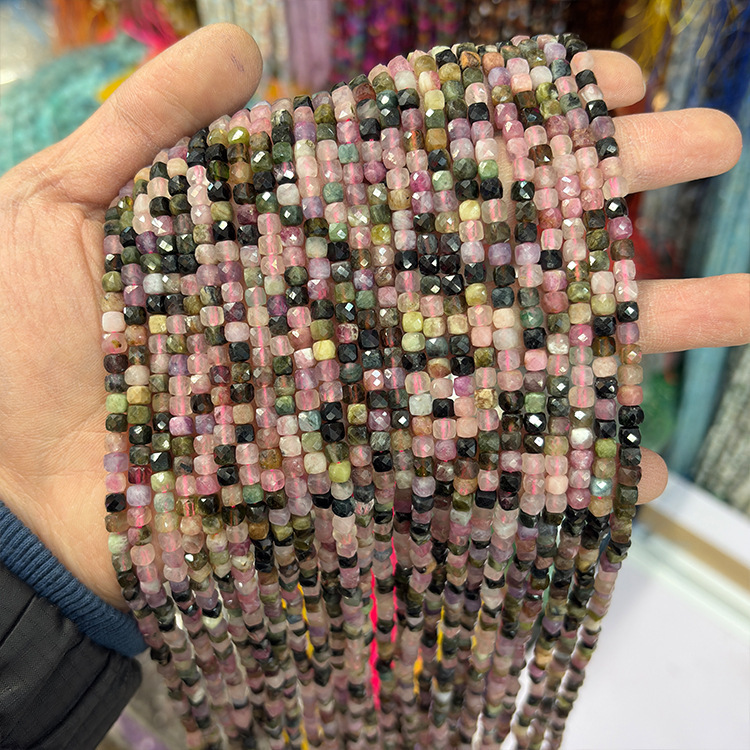 MYK5083-Natural Tourmaline A/Square Faceted Beads