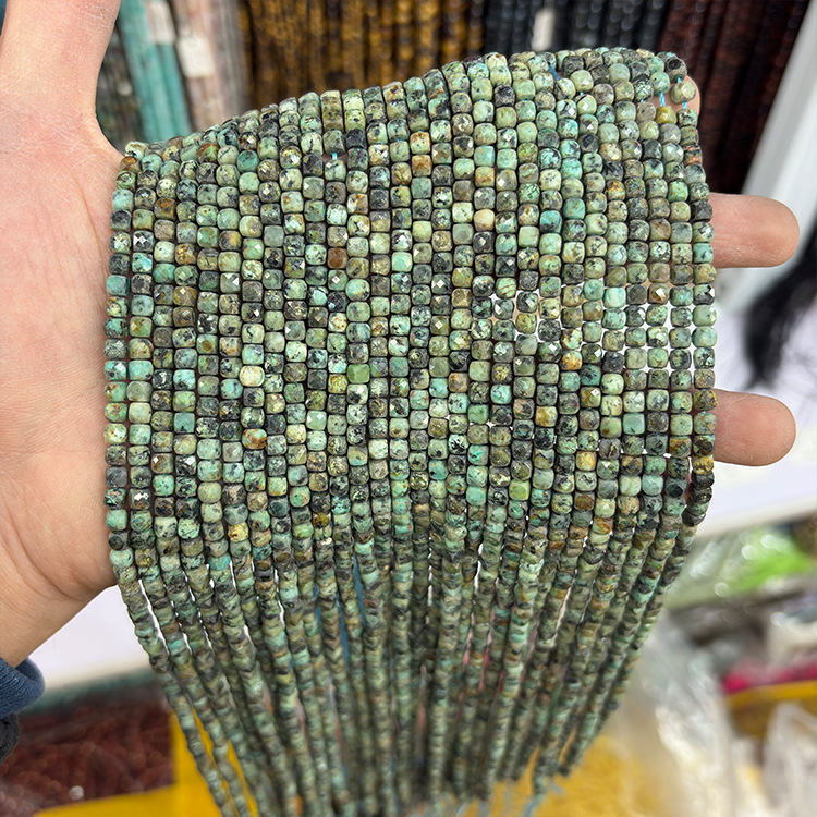MYK5080-Natural African Turquoise A/Square Faceted Beads