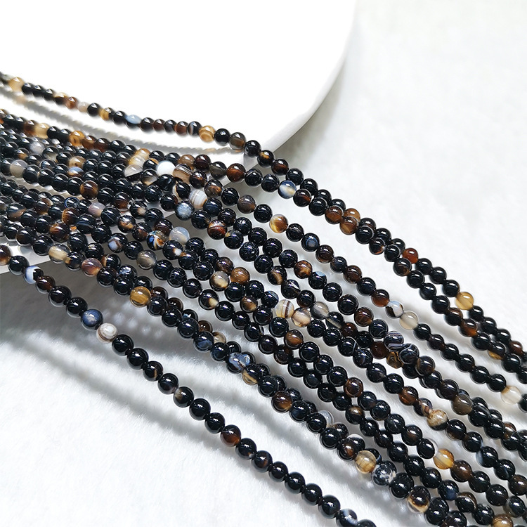 MYK5042-3mm Natural Black Agate Beads