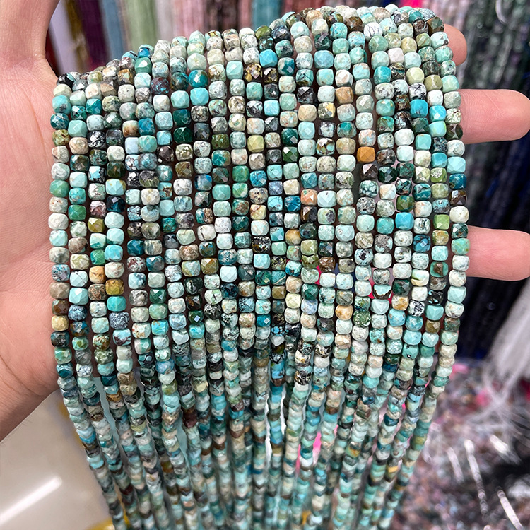 MYK5086-Natural Hubei Turquoise A/Square Faceted Beads