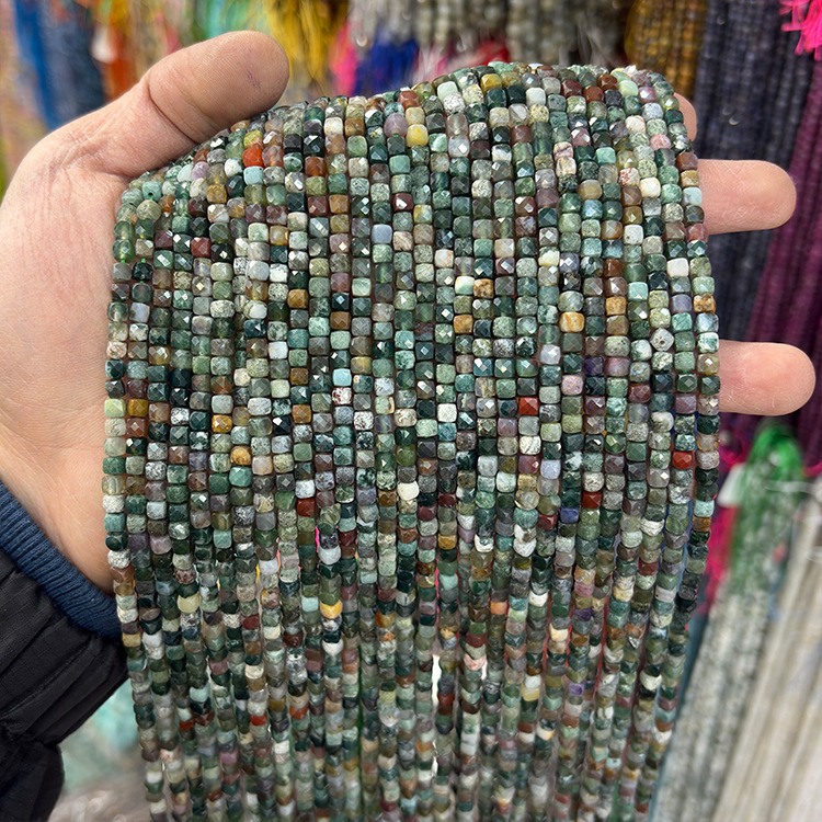 MYK5091-Natural Indian Agate/Square-cut Beads