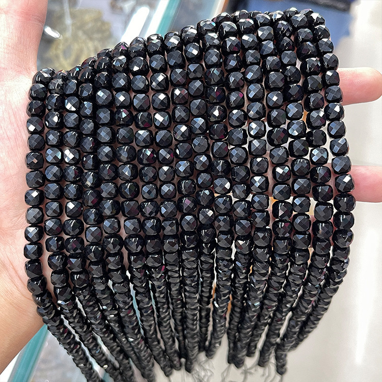 MYK5074-Natural Black Agate/Square-Cut Faceted Beads